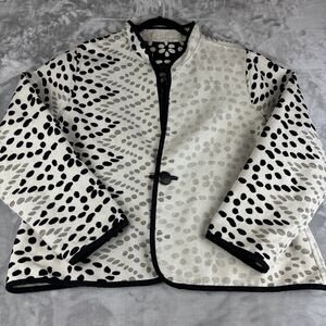 Trimdin Reversible‎ Tapestry Jacket Women's XL Black White Flower Artisan (0994)